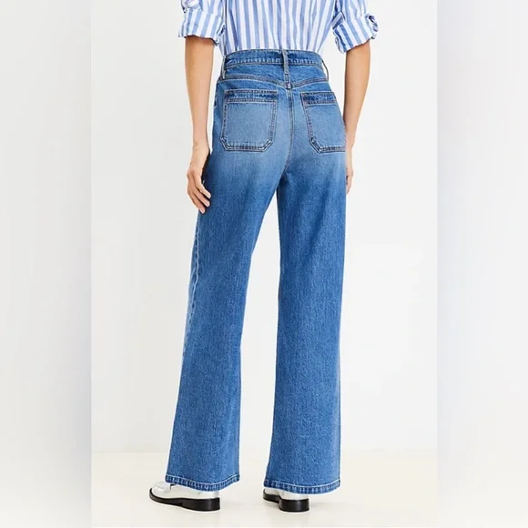 LOFT Curvy Mariner High Rise Wide Leg Jeans - Picture 2 of 8